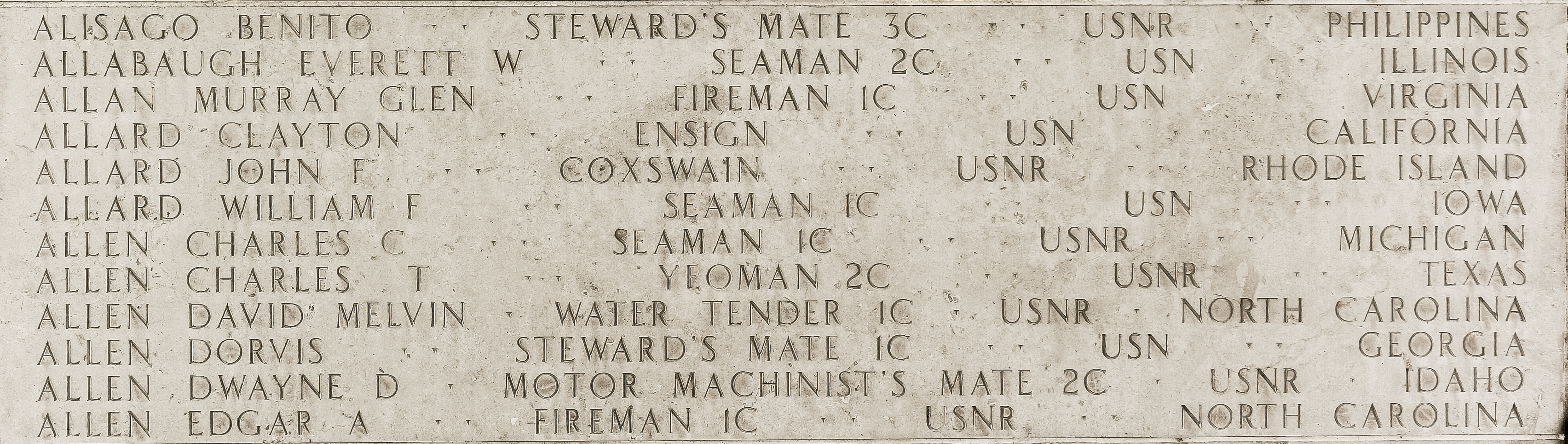 Edgar A. Allen, Fireman First Class